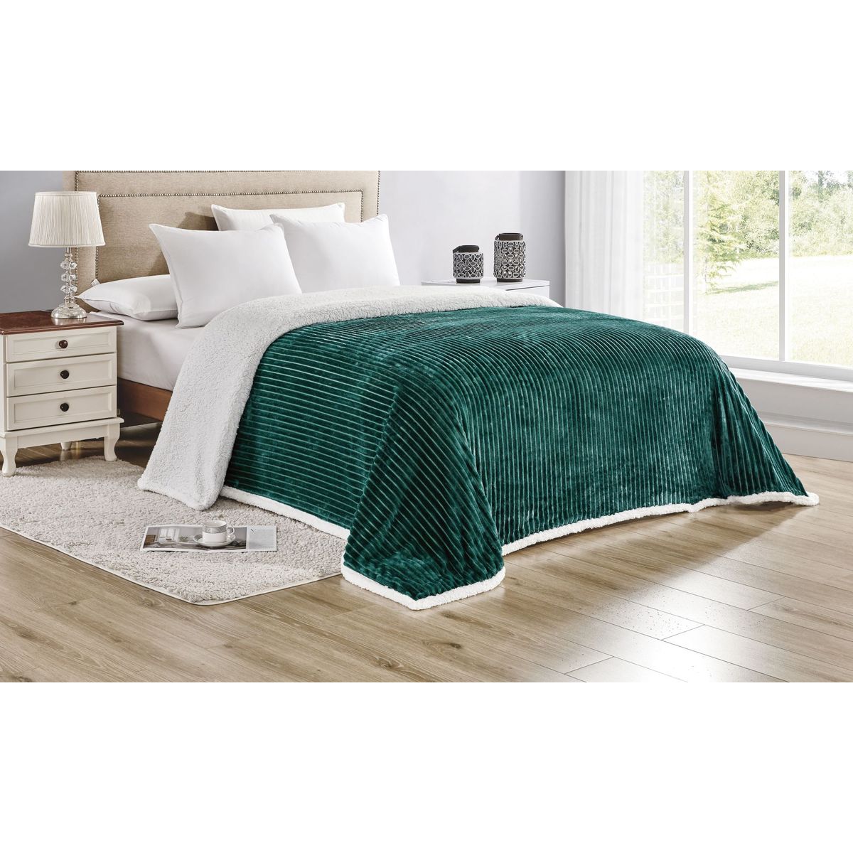 Ultra-Soft Sherpa and Corduroy Reversible Blanket - King - Teal