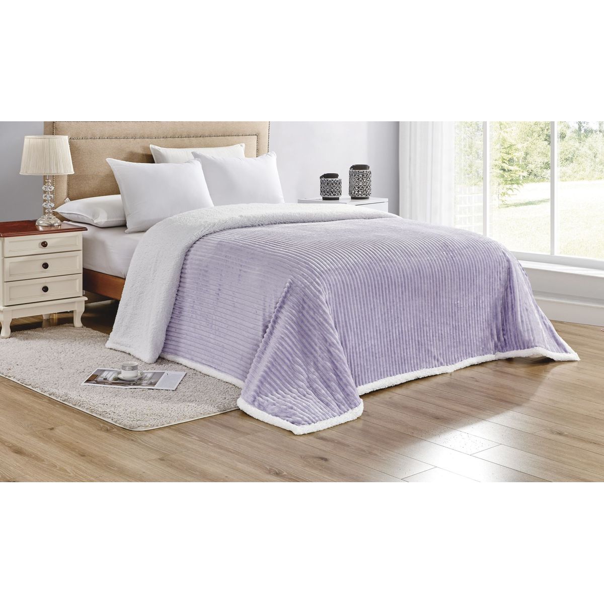 Ultra-Soft Sherpa and Corduroy Reversible Blanket - King-Lilac