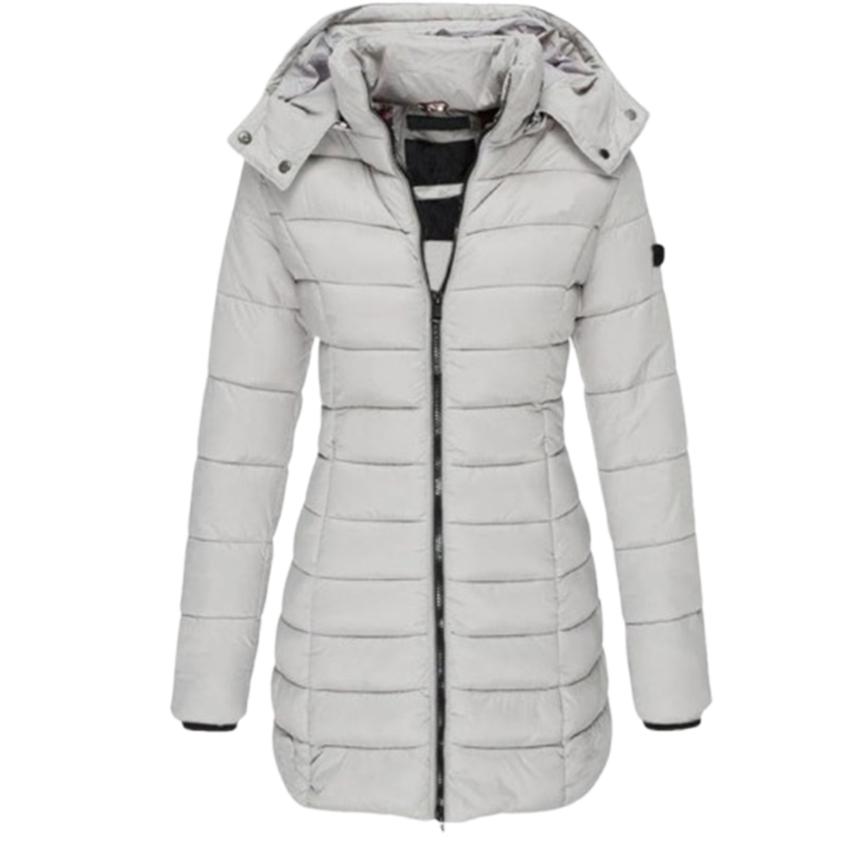 Women's Long Puffer Coat - Grey, Small