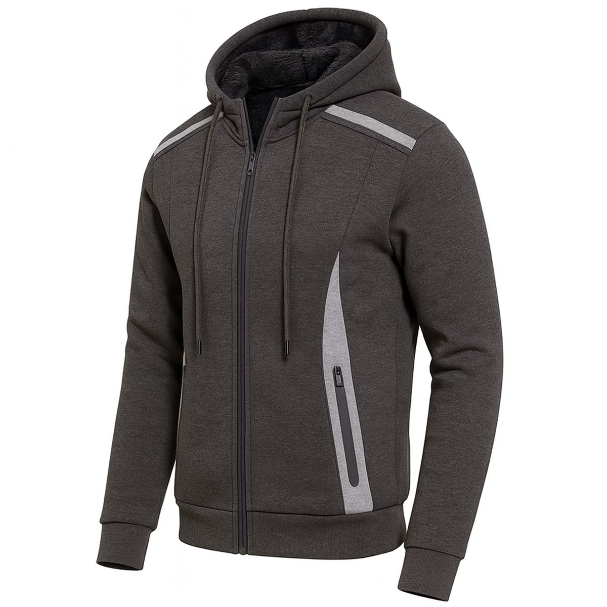 Men's Sherpa Fleece-Lined Reflective Tech Full Zip Hoodie - JMSHP-55 / CH / L