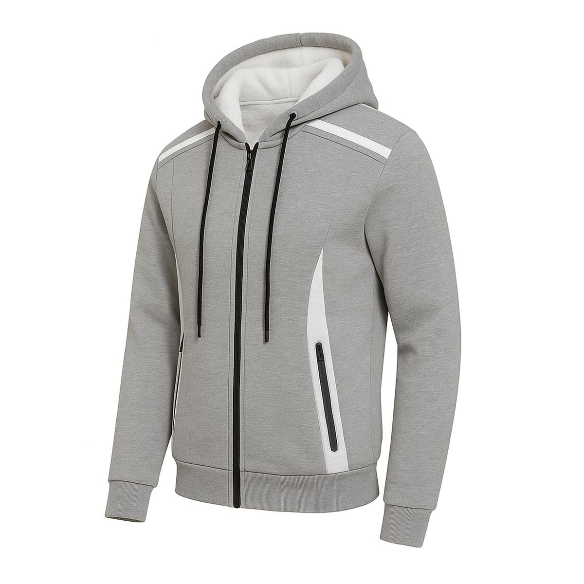 Men's Sherpa Fleece-Lined Reflective Tech Full Zip Hoodie - JMSHP-55 / HG / XL