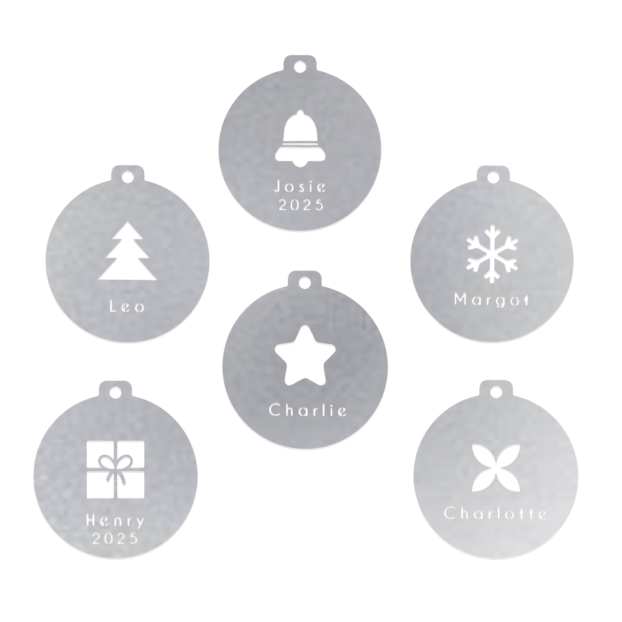 Keepsake Name Disc Ornament (5-Pack) - 4 inch / Silver Powder Coat