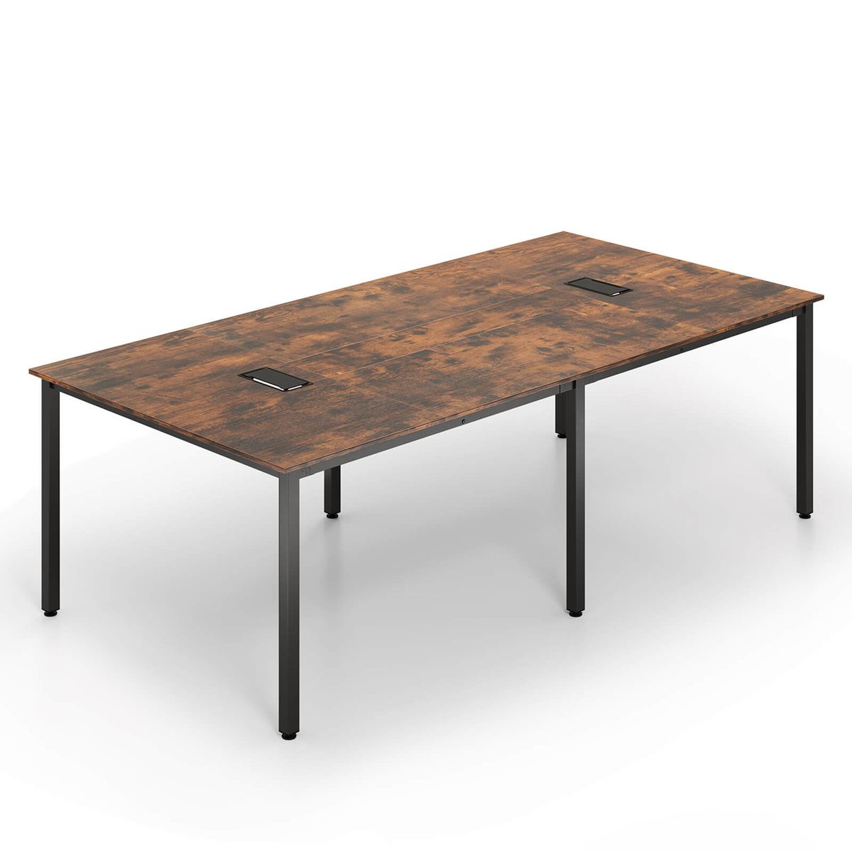 Costway 95" x 48" Large Meeting Table Seats up to 10 People 2 Cable Grommets for Office - Brown