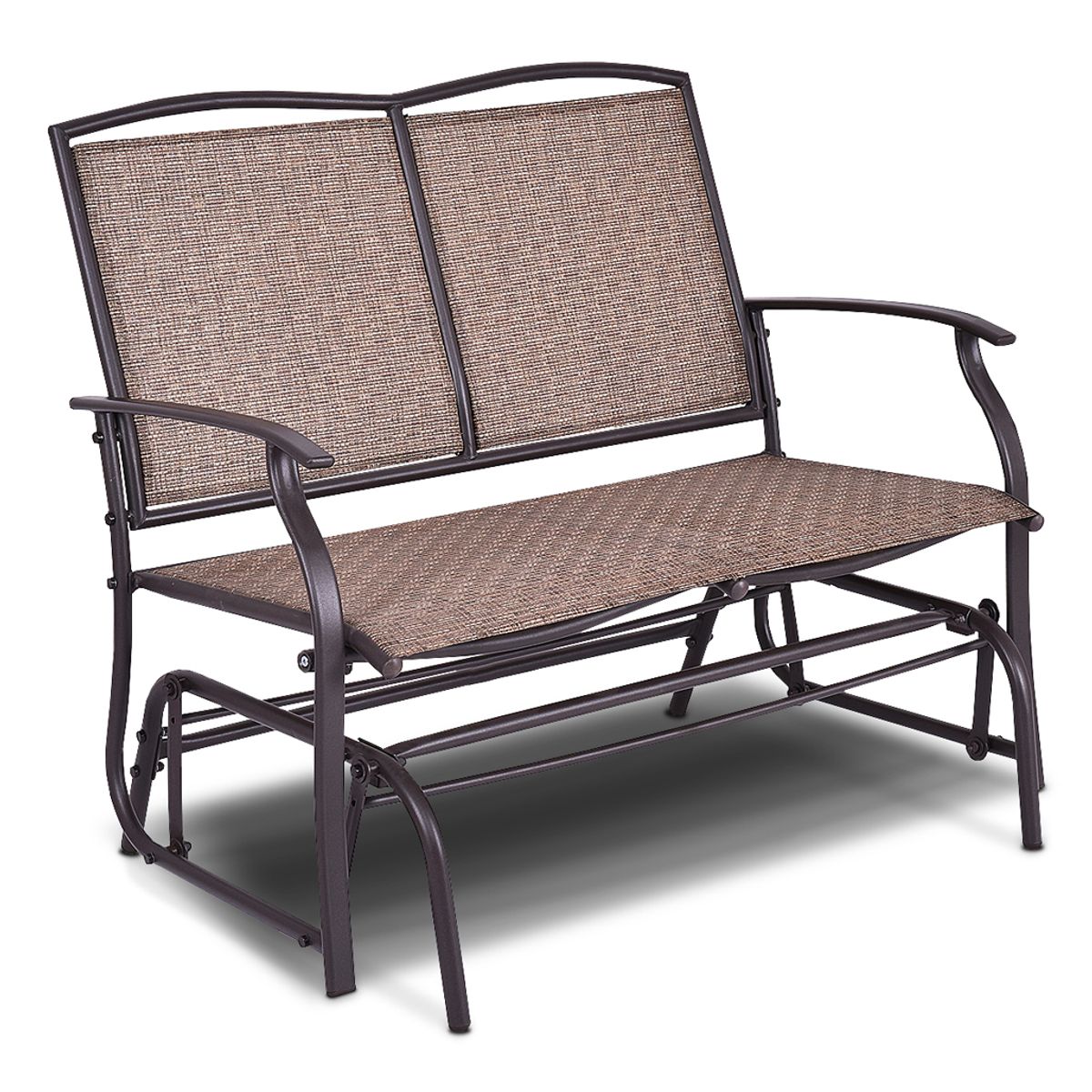 Patio Glider Outdoor Rocking Bench Double 2 Person Chair Loveseat Armchair Backyard - Brown