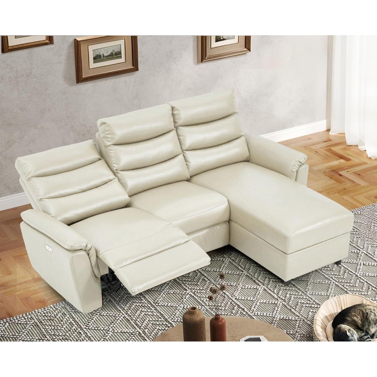 Power Reclining Sectional Sofa with Hidden Storage - Beige