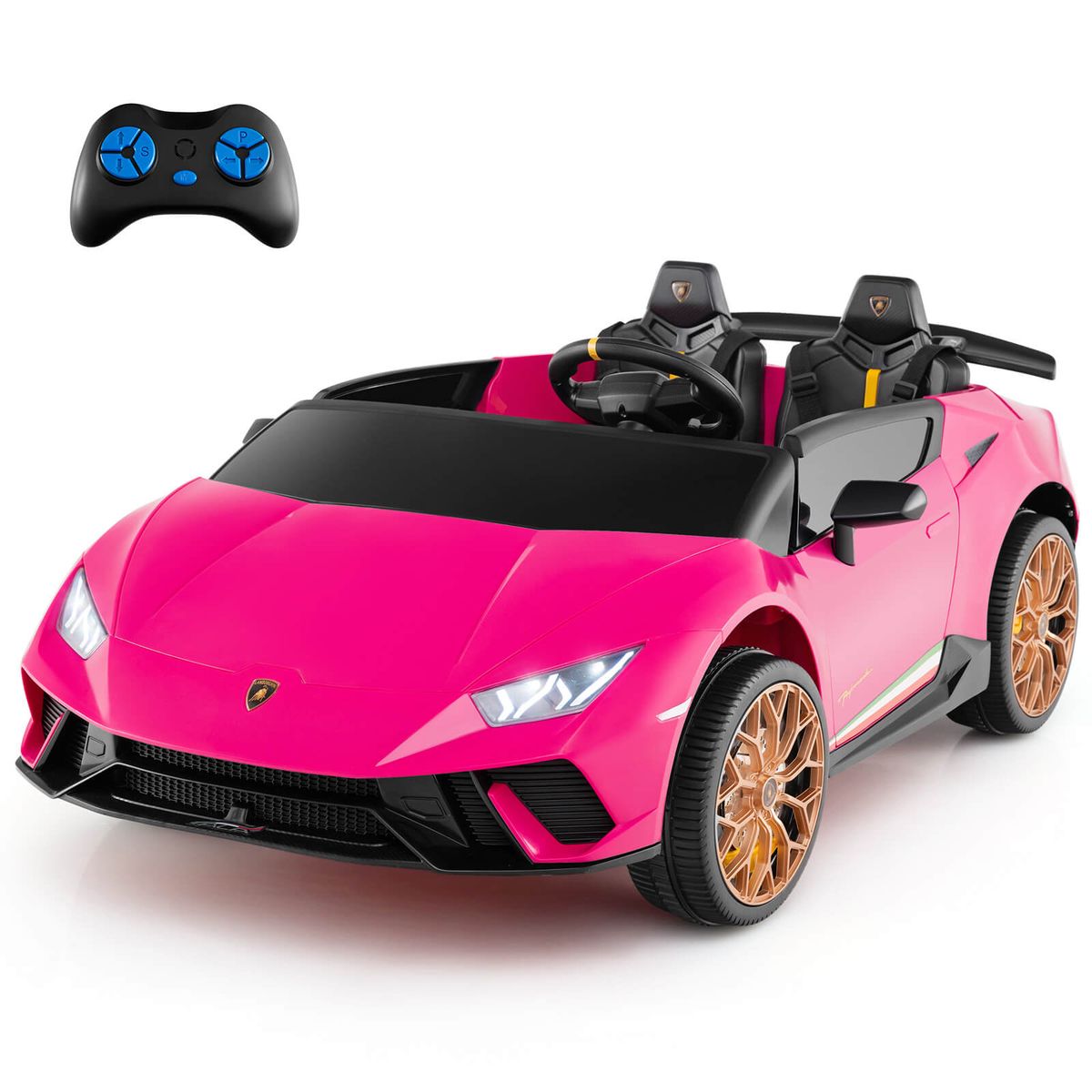 Kids' Licensed Lamborghini 4WD 2-Seater Ride-on Car with Remote Control - Pink