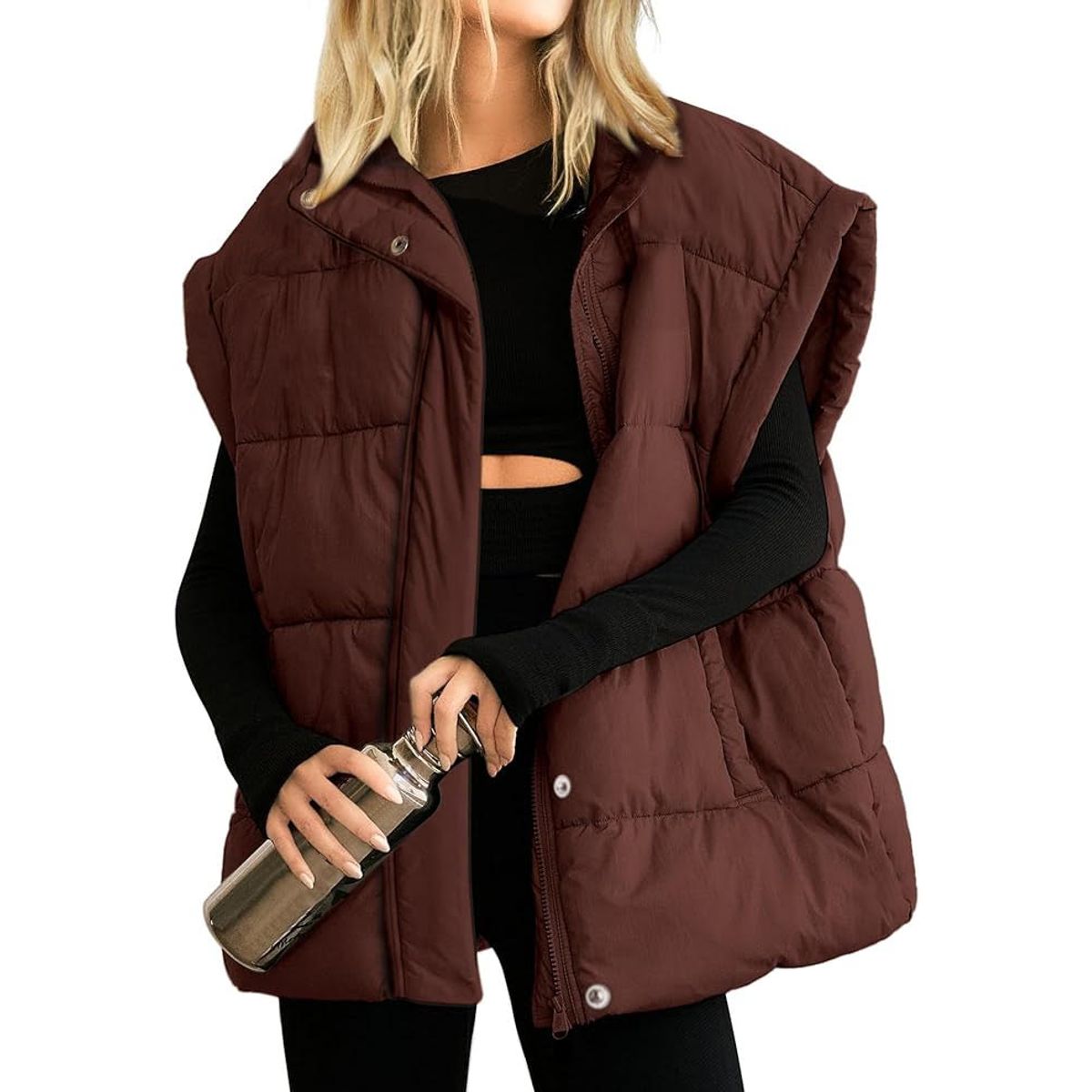 Women's Oversized Puffer Vest  - Red, S