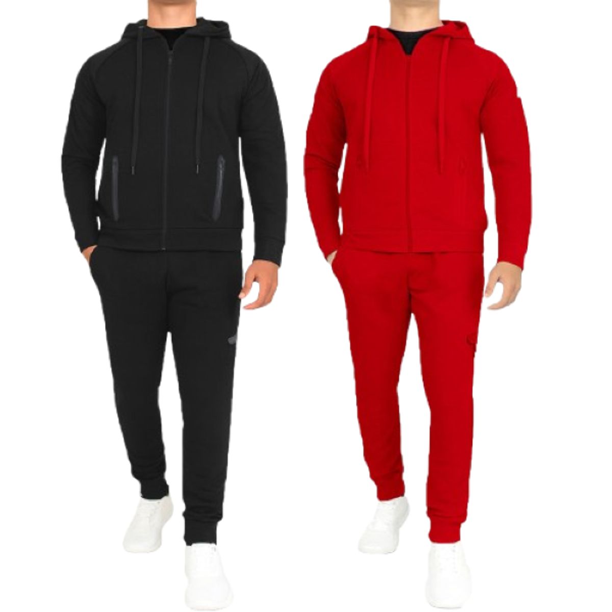 Men's Tech Fleece Hoodie & Jogger Set (1- or 2-Pack) - JM2TF-50 / BK-RD / 2XL