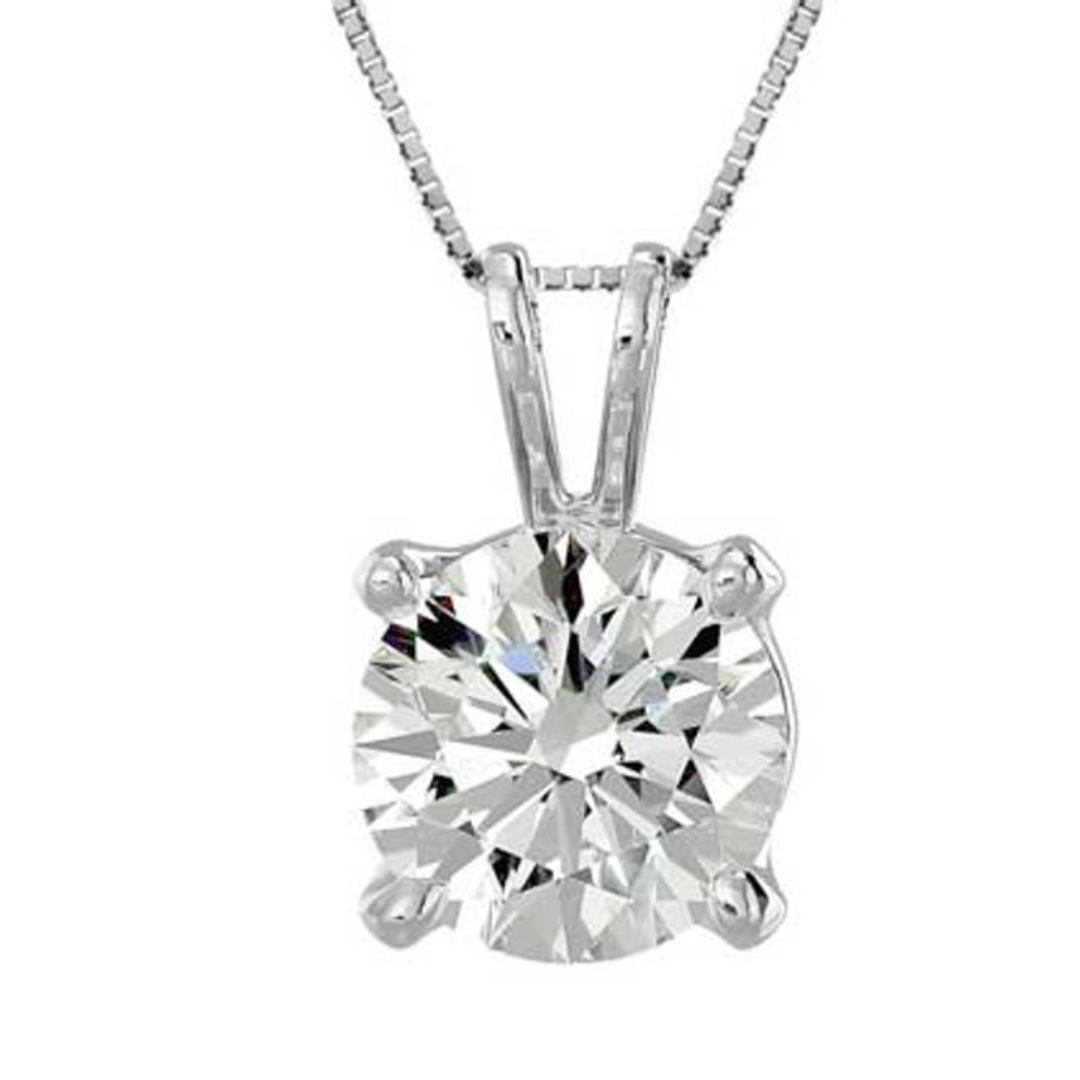 2Carat Round Brilliant Moissanite Necklace in 14K Gold  2 Carat Moissanite Necklace in 14KW Gold