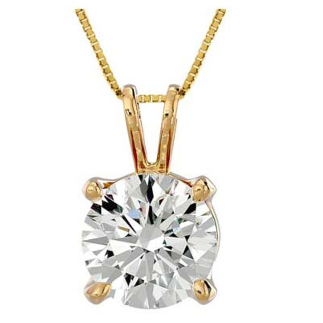 2Carat Round Brilliant Moissanite Necklace in 14K Gold  2 Carat Moissanite Necklace in 14KY Gold