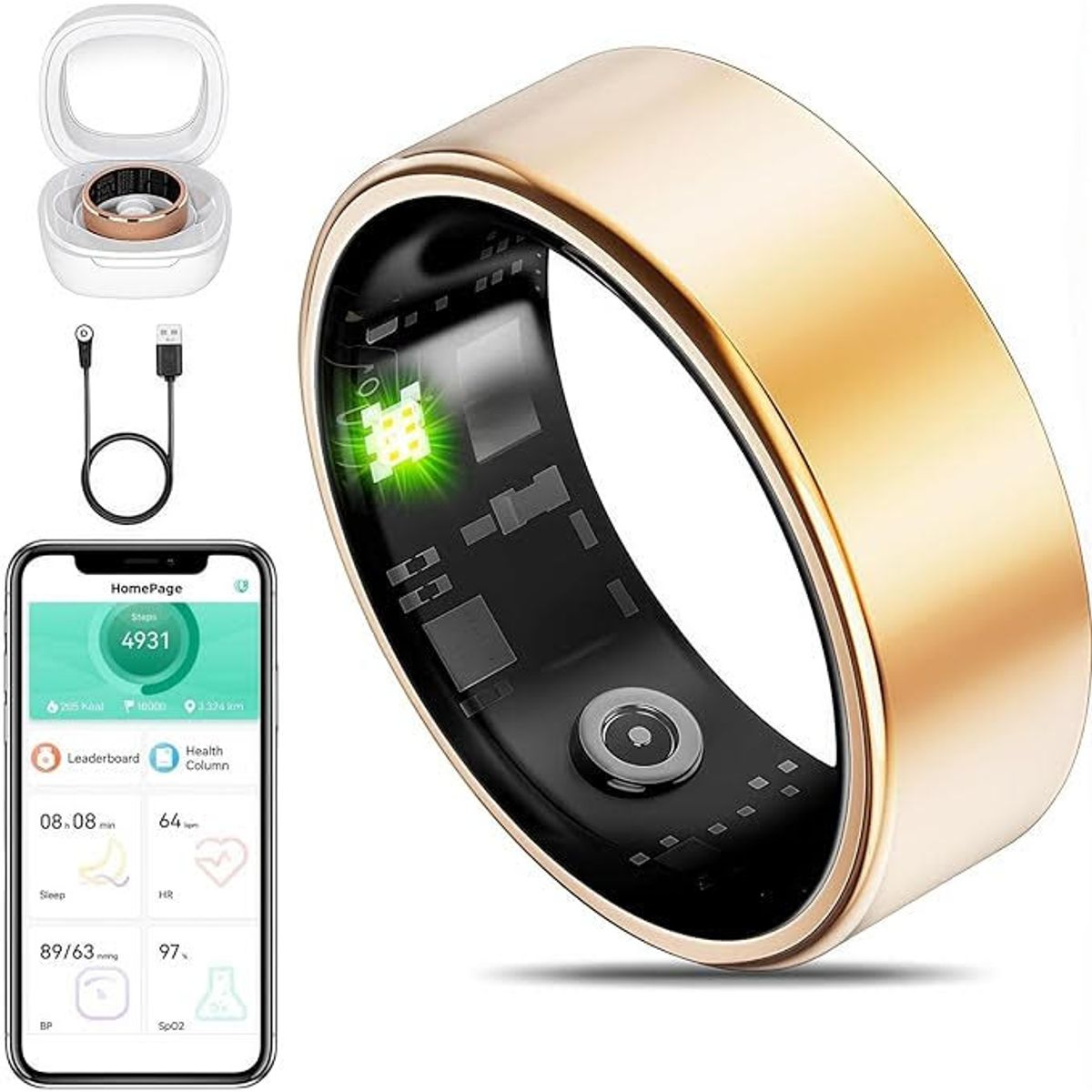 Unisex Health Tracker Smart Ring - Gold, 8