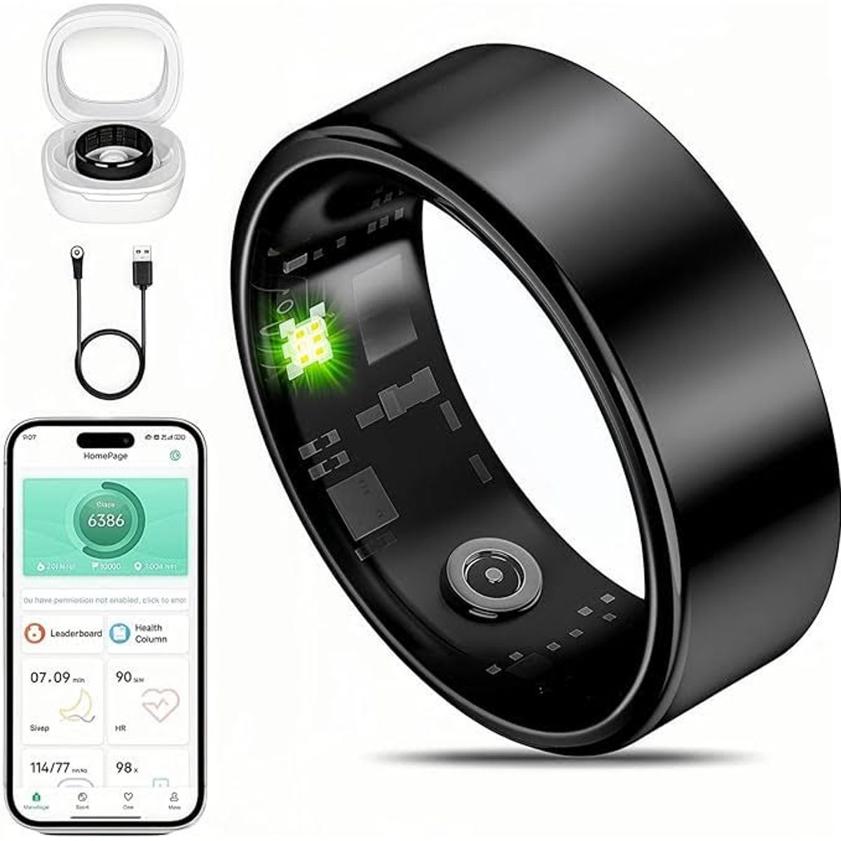 Unisex Health Tracker Smart Ring - Black, 8