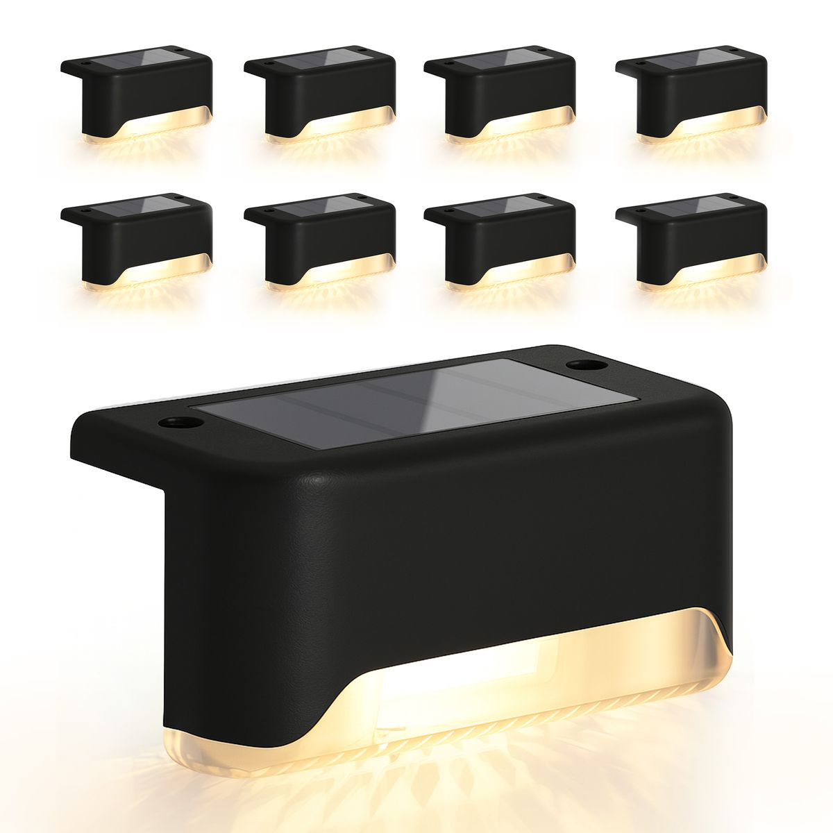 Solar LED Deck & Step Lights (8-Pack) - Black Shell / Warm Light
