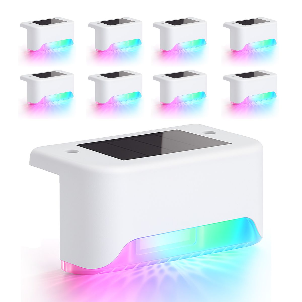 Solar LED Deck & Step Lights (8-Pack) - White Shell / RGB Light