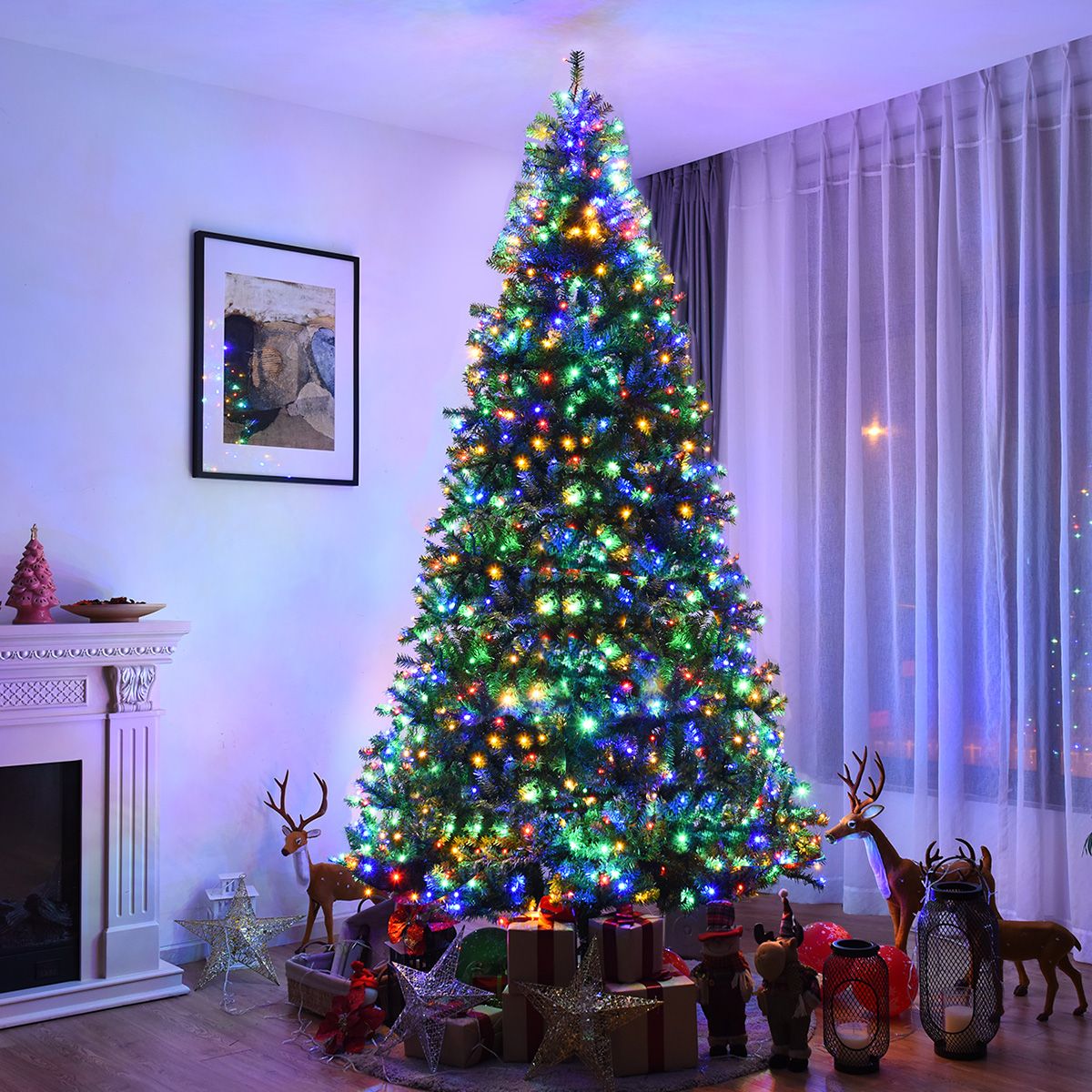 Pre-Lit Artificial Christmas Tree with LED Lights - Costway 9Ft Pre-Lit Artificial