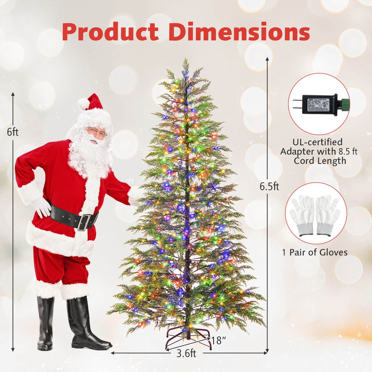 Pre-Lit  Artificial Christmas Tree  with LED Lights - 6.5 FT