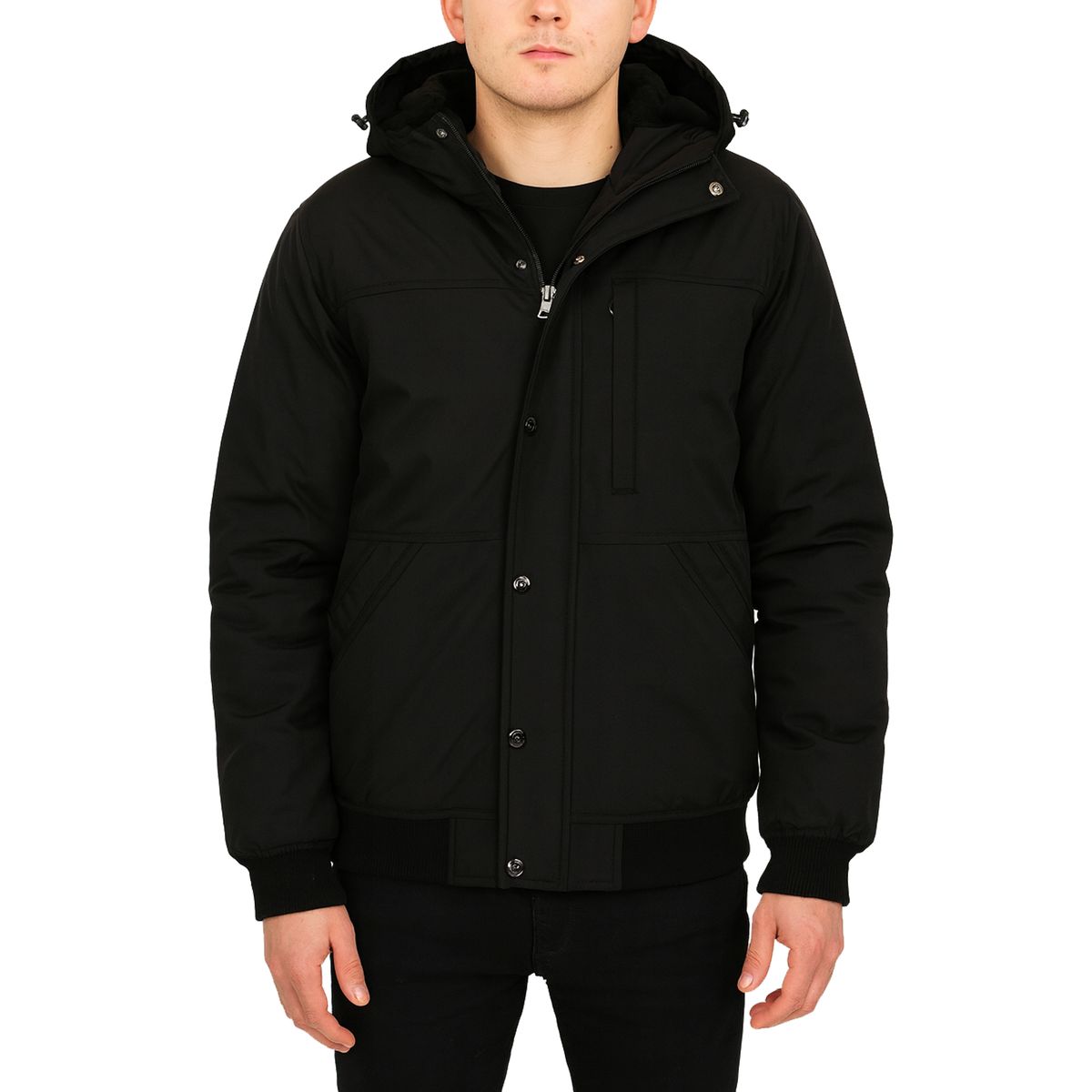 Men's Heavyweight Sherpa Fleece-Lined Hooded Bomber Jacket - SP-2990 - BK - M