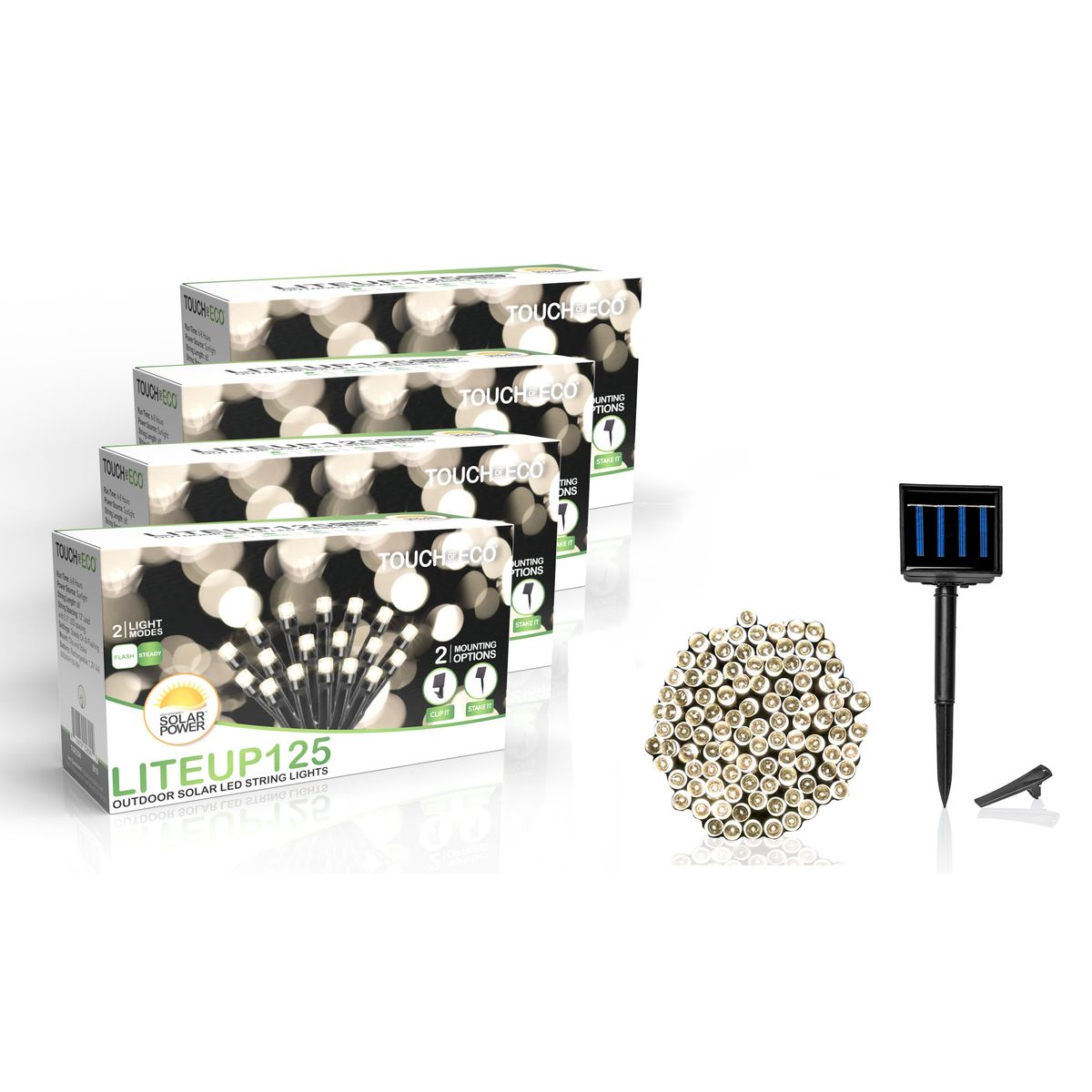 Classic Solar Powered String Lights (1-, 2-, or 4-Pack) - Warm White - 4 Pack
