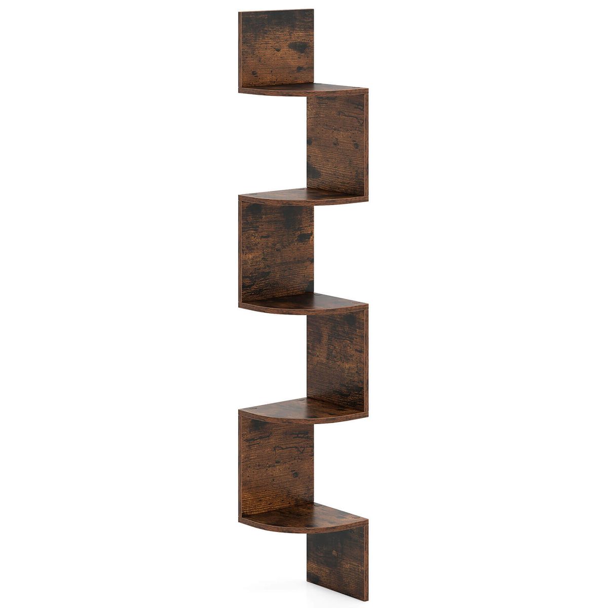 Photos - Wall Shelf Costway 5-Tier Floating Corner Bookshelf with 90° Angle - Brown, 1-Piece HCST07717