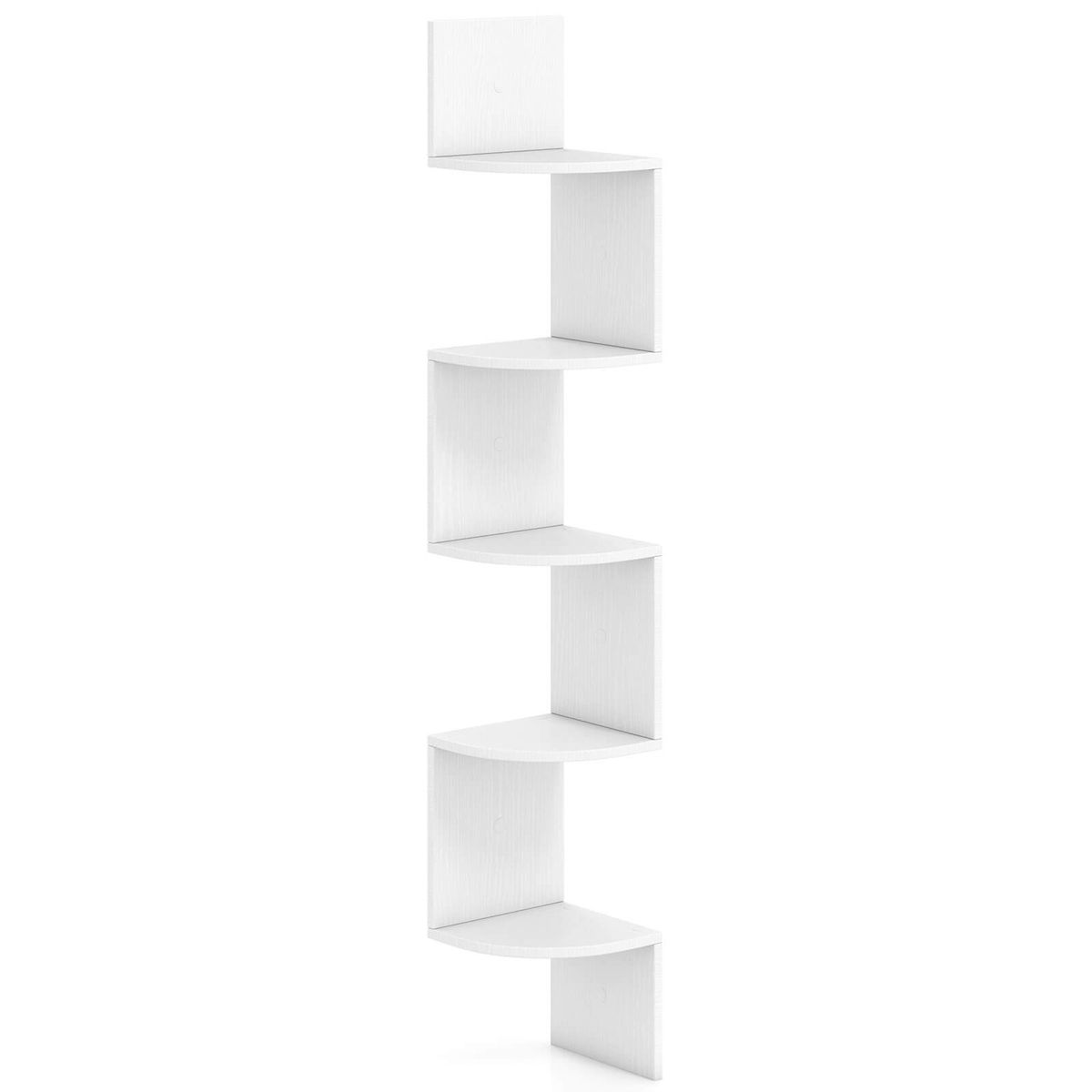 5-Tier Floating Corner Bookshelf with 90&deg; Angle - White, 2-Piece