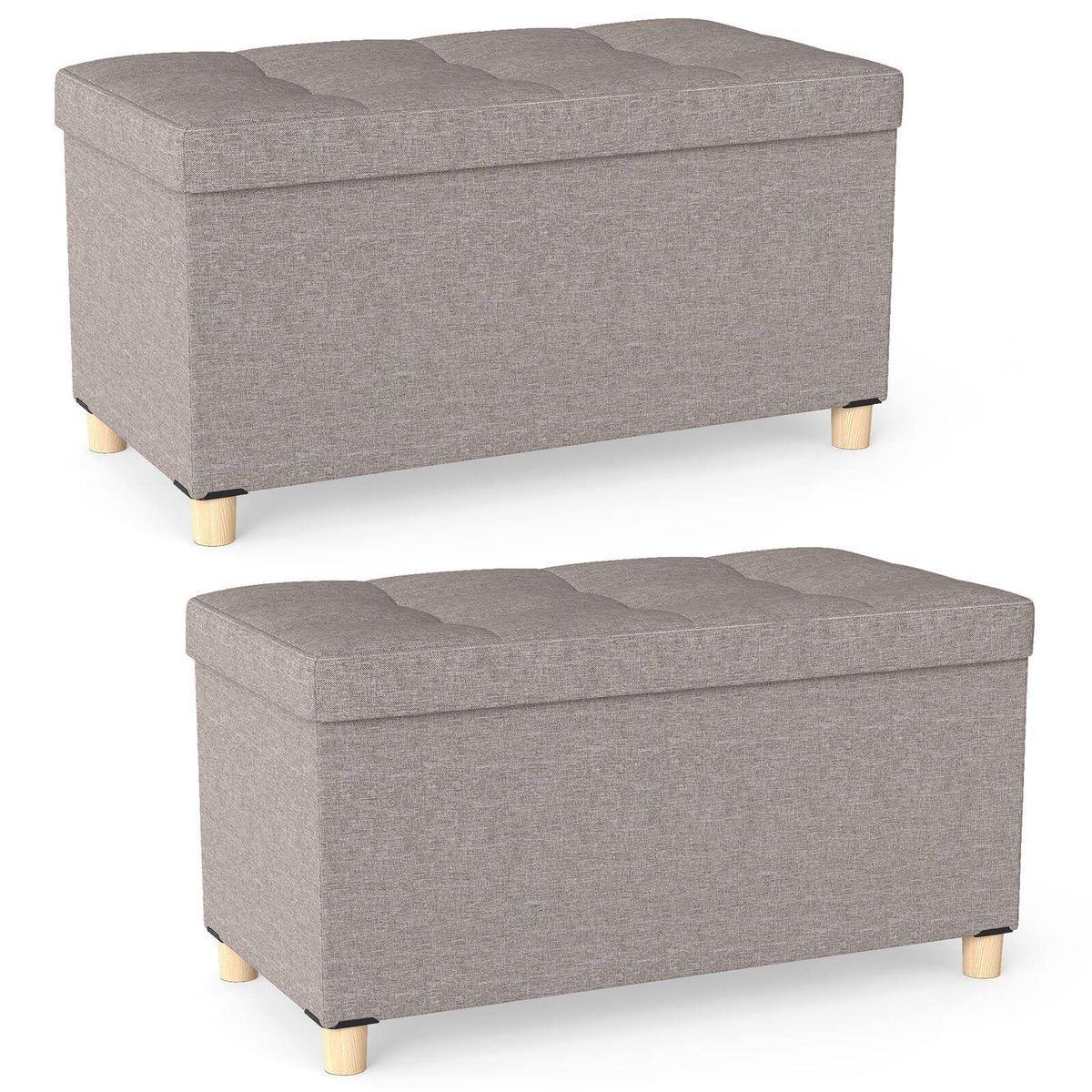 Photos - Garden Furniture Costway 30” Storage Ottoman Bench with Tray  - Gray-2 HCST10491 (1- or 2-Pack)