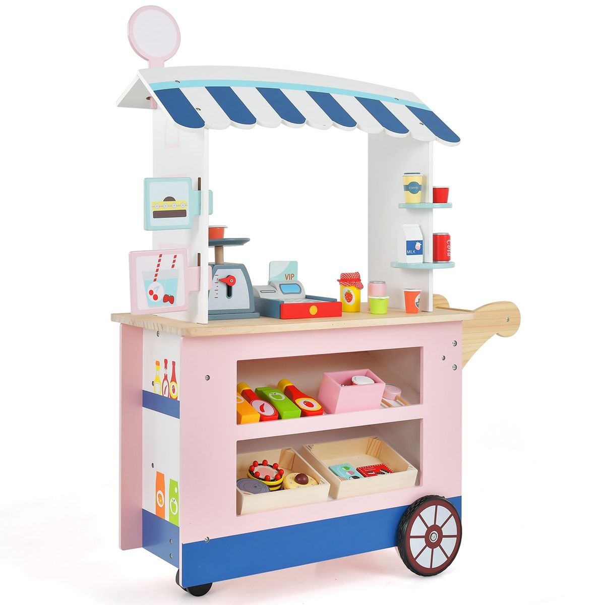 Kids' Snacks & Sweets Food Cart with Accessories - Pink