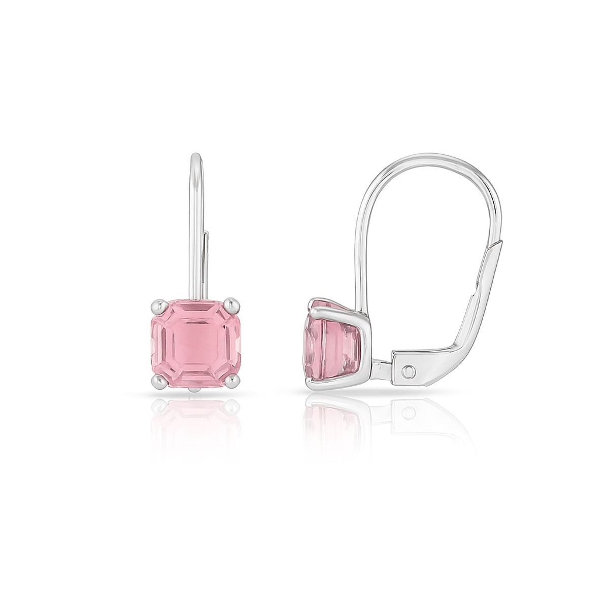 Leverback Asscher Cut Gemstone Earrings - pink