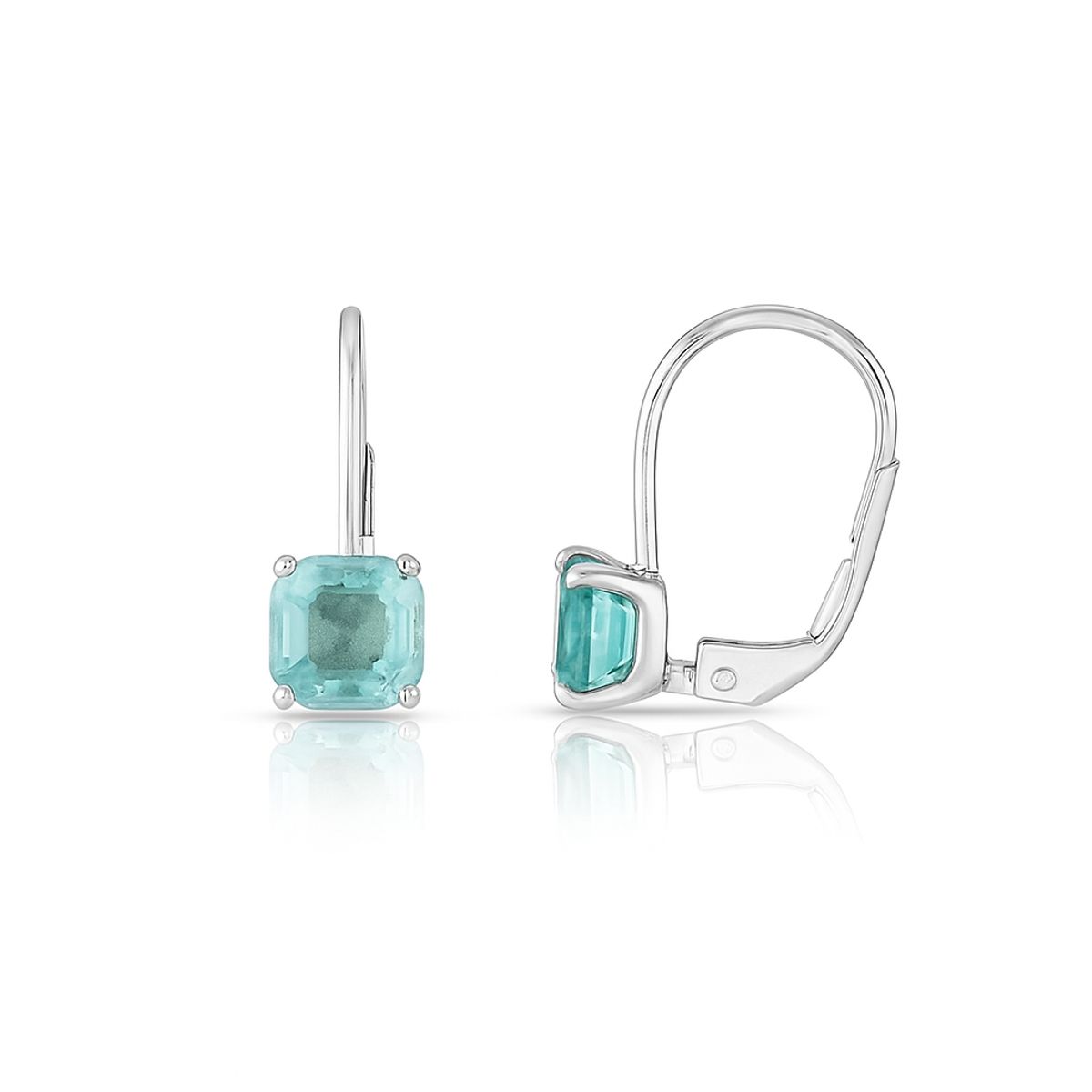 Leverback Asscher Cut Gemstone Earrings - Aqua