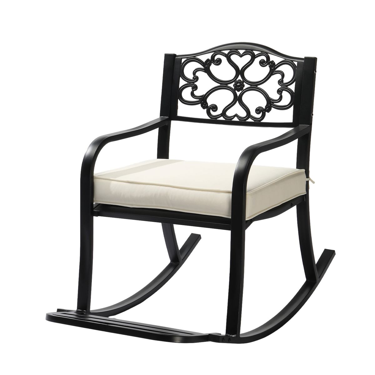 Cushioned Outdoor Metal Rocking Chair - Flower Backrest