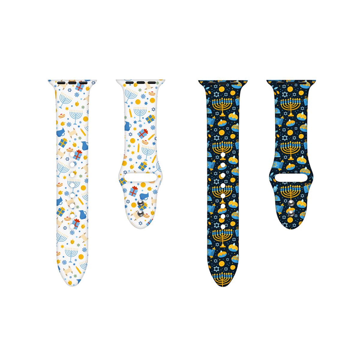 Silicone Hanukkah Sport Band for Apple Watch (2-Pack) - 44/45/46/49mm & 42mm (Series 1-3 Only) / White + Navy