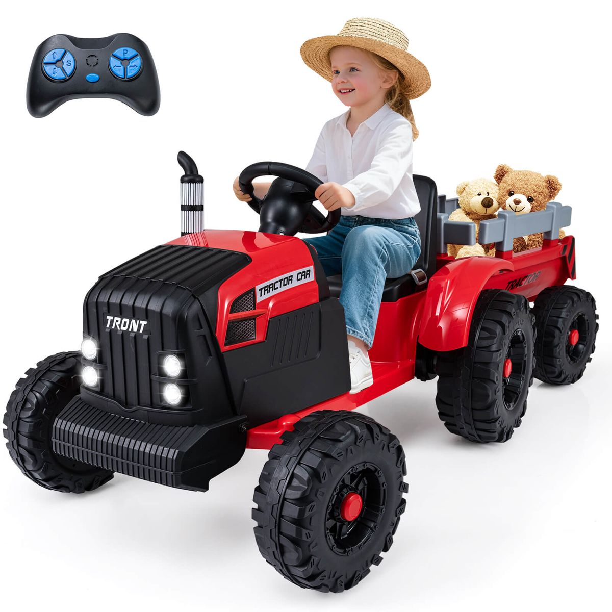 24V Kids' Ride-On Tractor with Detachable Trailer - Red