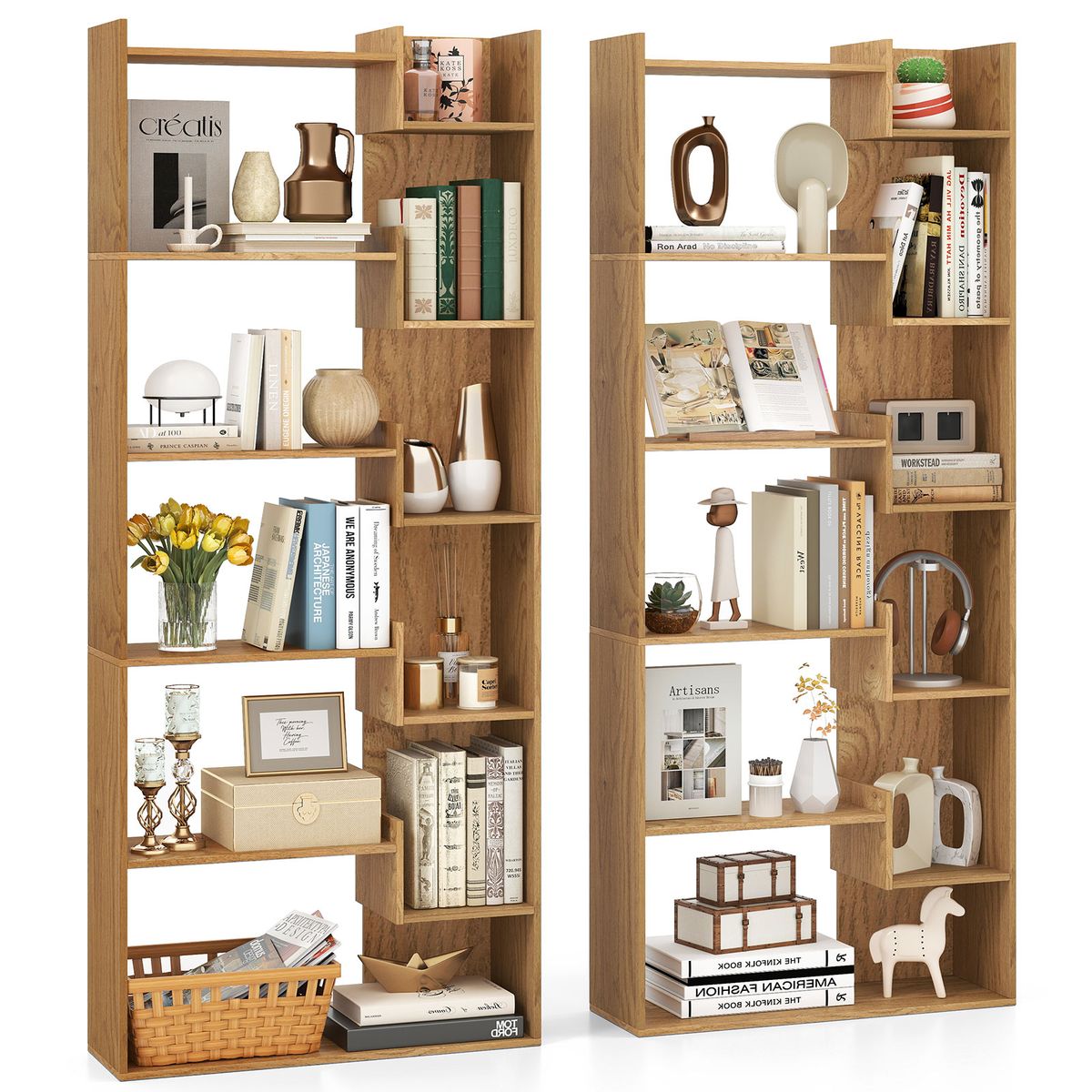 6-Tier Bookshelf with 11 Open Shelves - Bookshelf Natural-2