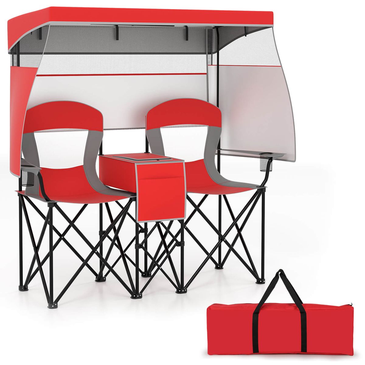 Oversized Double Beach Chair with Adjustable Canopy  Beach ChairRed