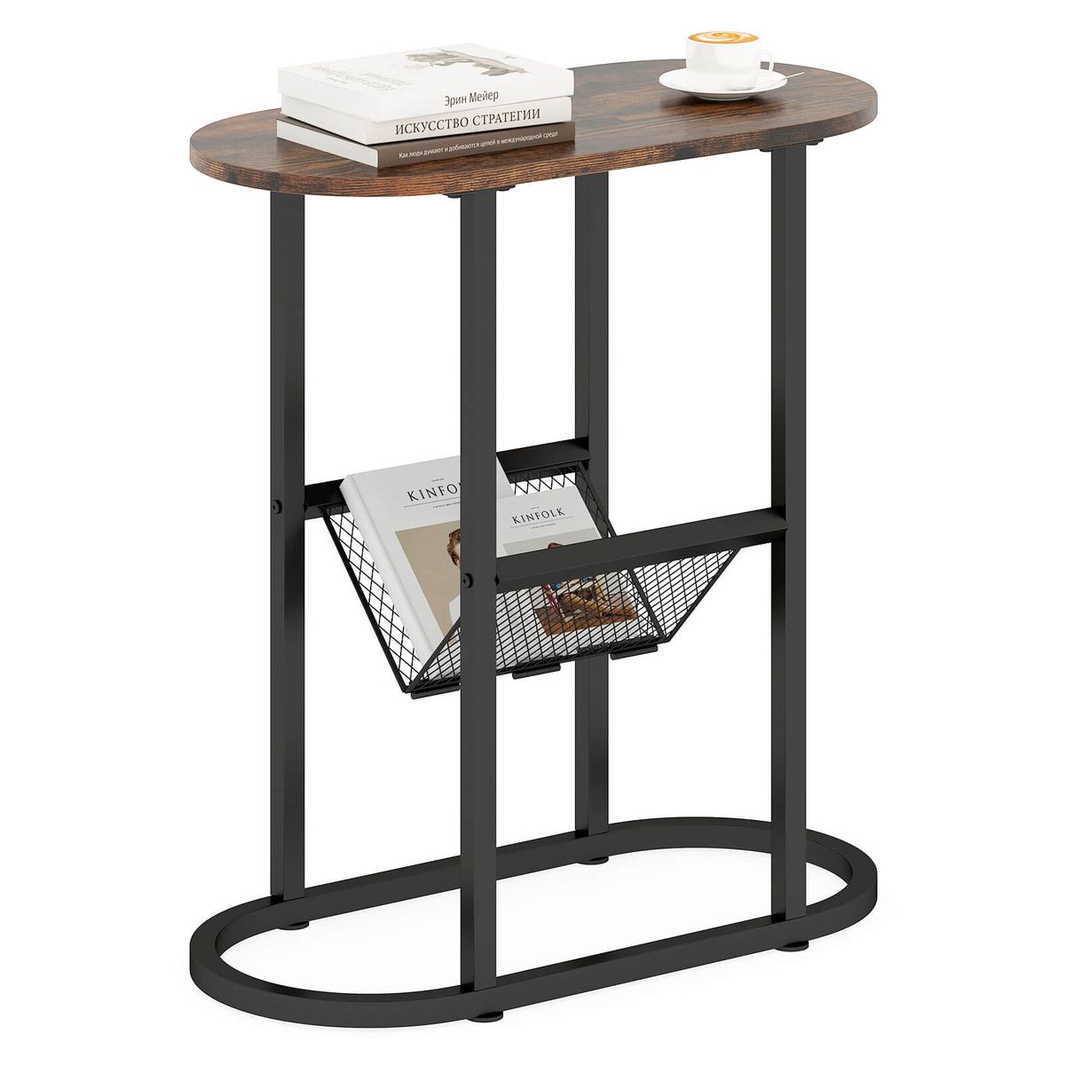 Photos - Coffee Table Costway End Table with Faux Marble Tabletop and Magazine Holder - Brown JV10247BN