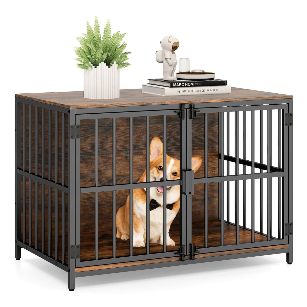 40” Heavy-Duty Dog Crate Furniture with 2 Lockable Doors - Brown-image-SKU17952592
