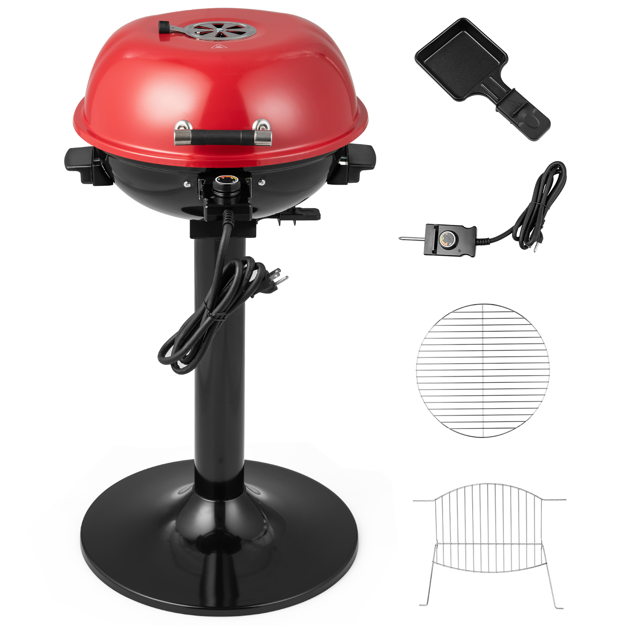 Electric BBQ Grill with Warming Rack and Temperature Control - Grill-Red