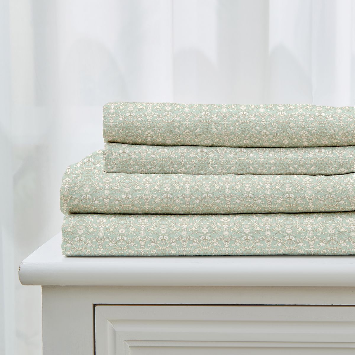 Patina Vie Maison Killian & Leiea Pre Washed Microfiber Sheet Set - Killian & Leiea Queen-Floral Swift - Green