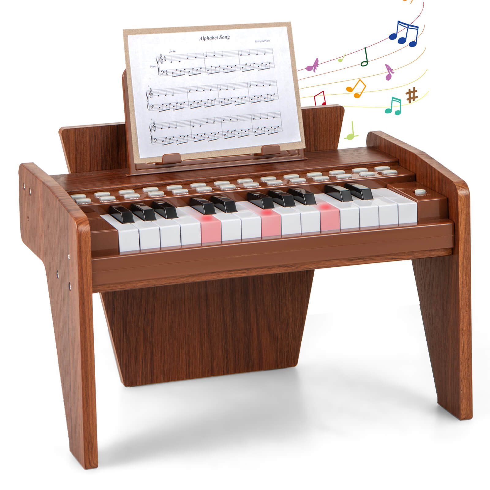 Costway 25 Keys Digital Piano with Music Stand,Teaching Mode,Lighted Keys, Adjustable Speed - Brown