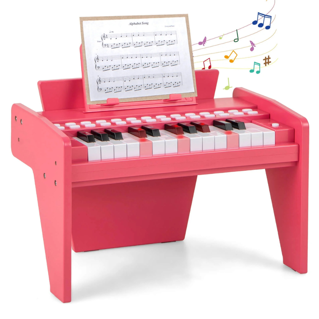 Costway 25 Keys Digital Piano with Music Stand,Teaching Mode,Lighted Keys, Adjustable Speed - Pink