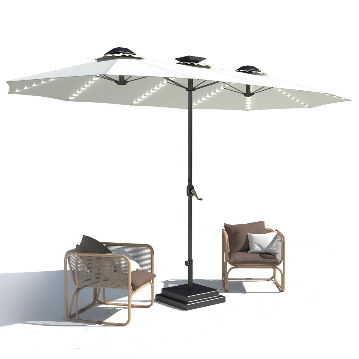 15FT Patio Umbrella with Solar Lights - Ivory
