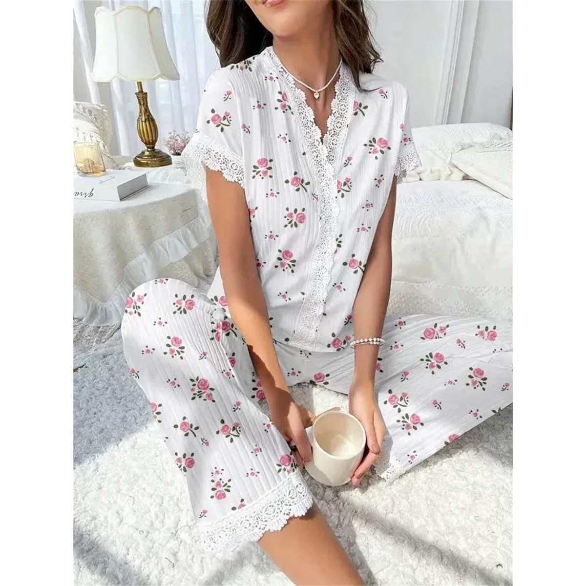 Printed Women's Pajama Set - Flower, L