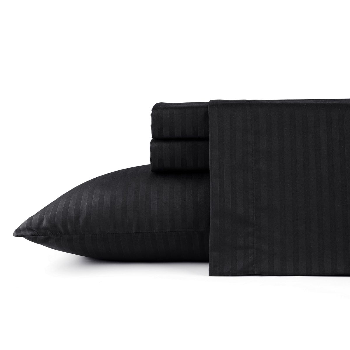 Bibb Home 1500 Count Damask Stripe Sheet Set - Full / Black