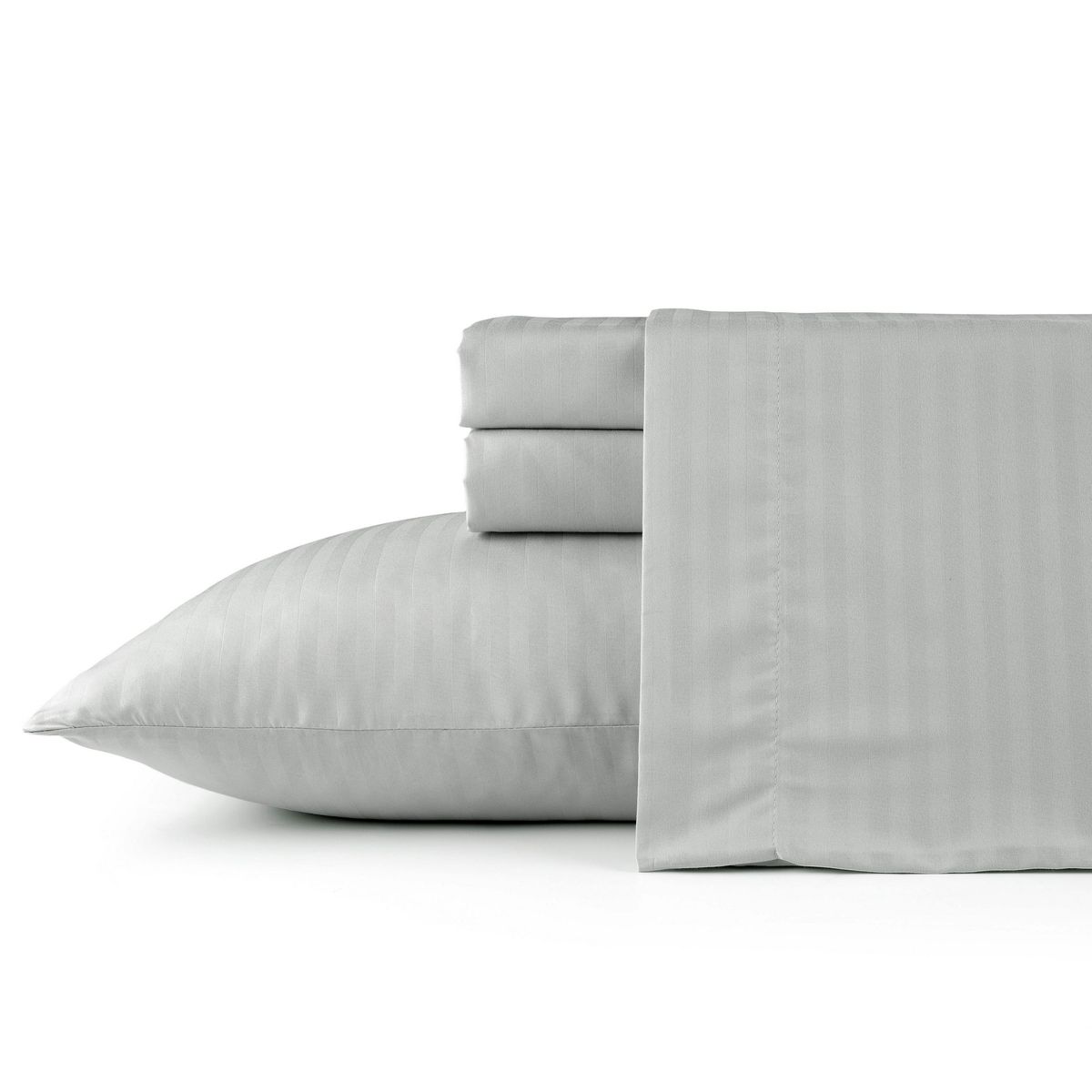 Bibb Home 1500 Count Damask Stripe Sheet Set - King / Light Grey