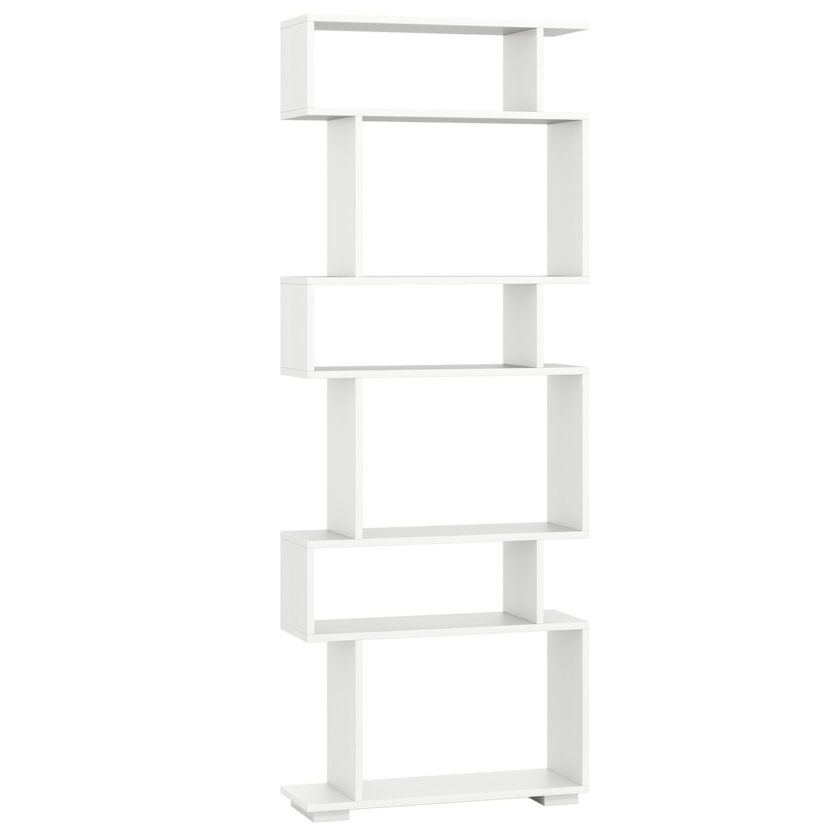 6-Tier S-Shaped Geometric Bookcase with Thickened Legs - White