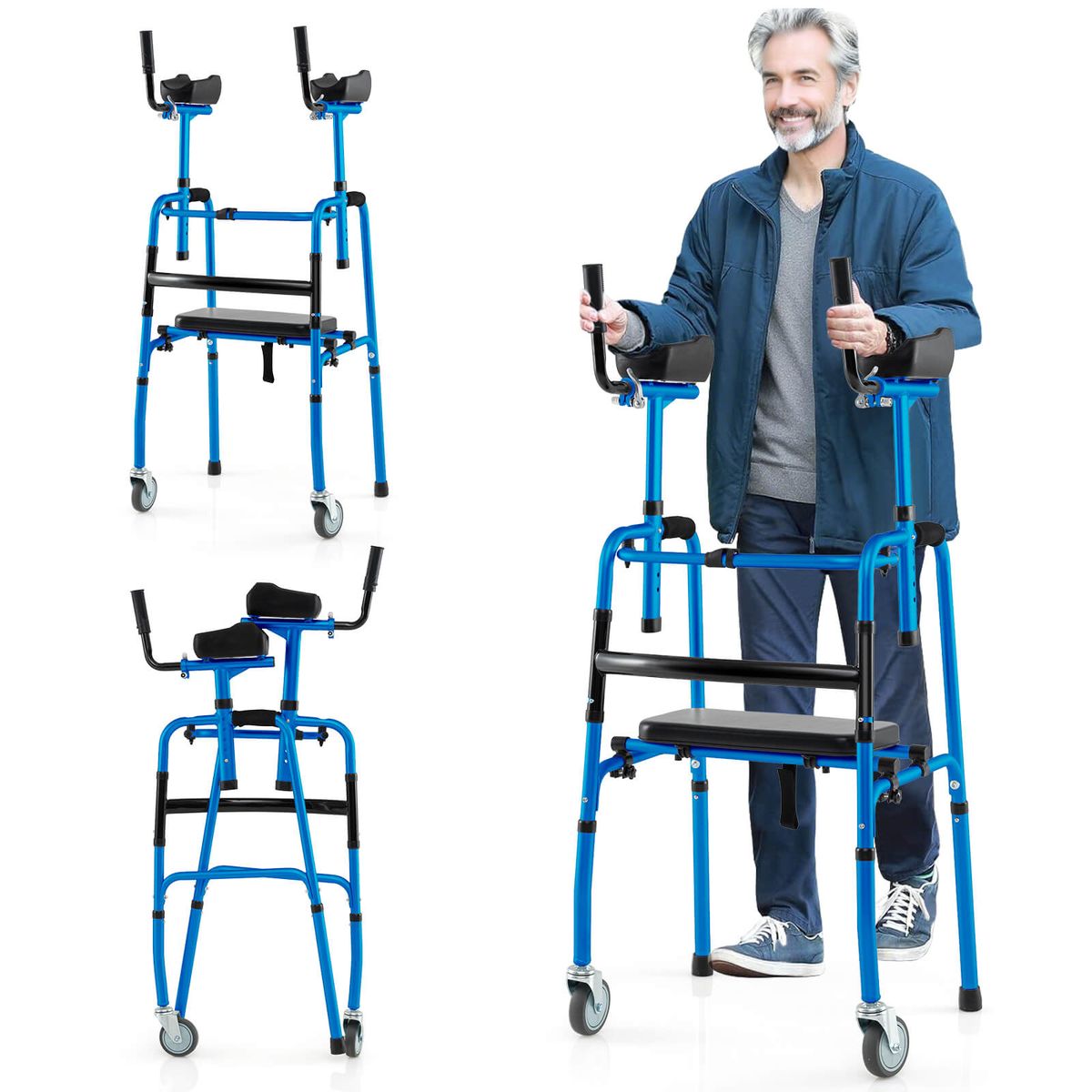 Photos - Rollator / Walker Costway All Terrain Stand-Assist Walker - Navy HCST08209 