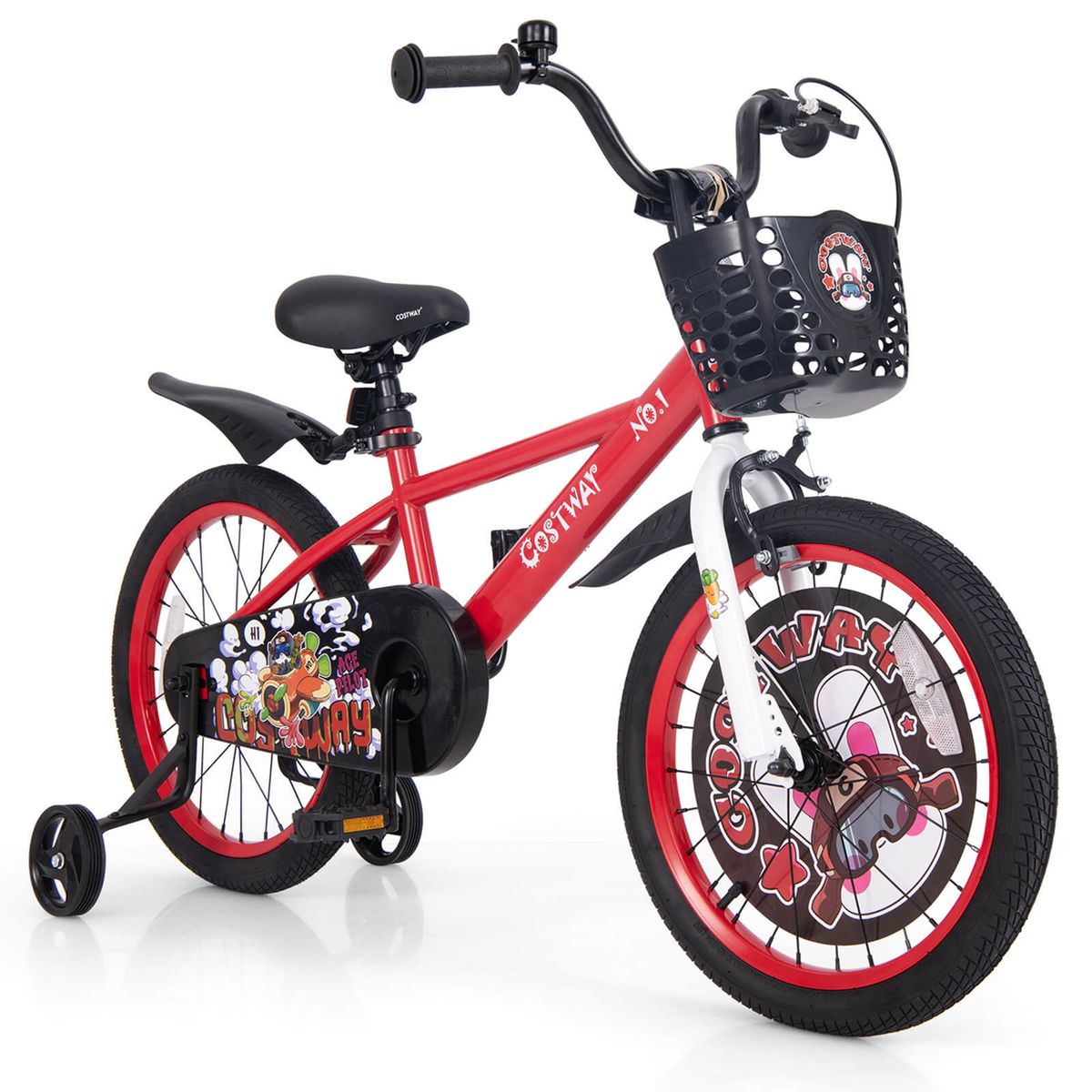 Photos - Bike Costway Height-Adjustable Kid's  with Remo Training Wheels - 12"-Red HCST05735 