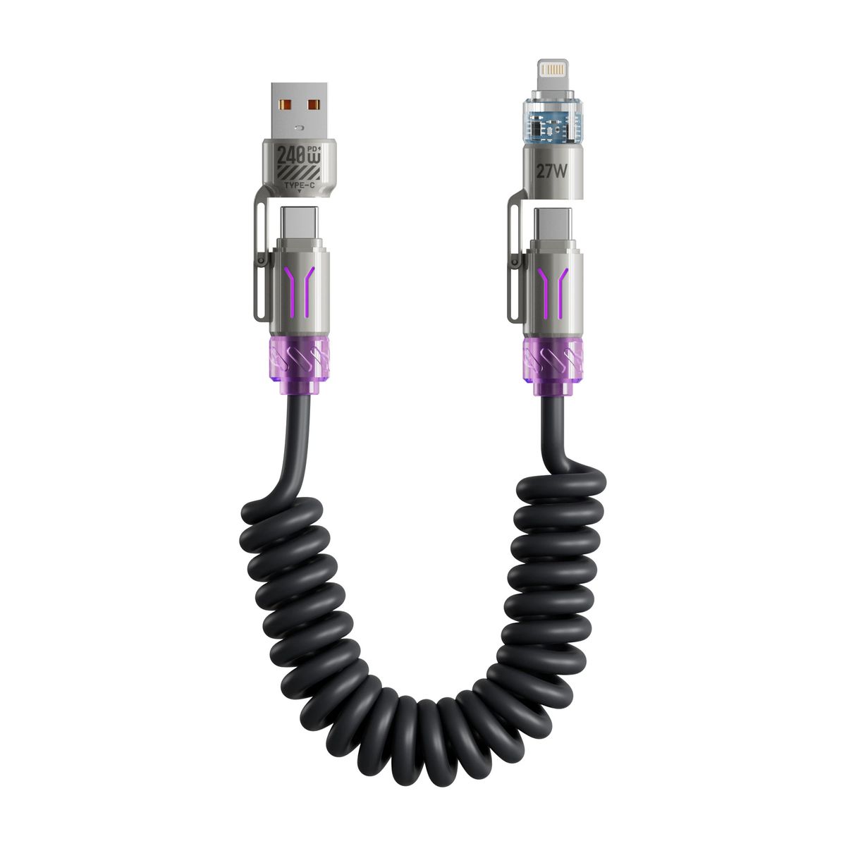 Power Spring 4-in-1 Fast Charging Cable - Black-image-SKU18470772