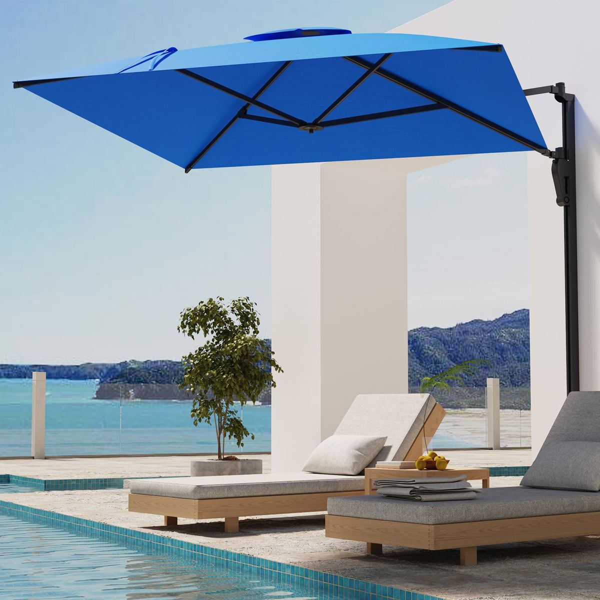9FT Wall Mounted Outdoor Patio Umbrella - Blue