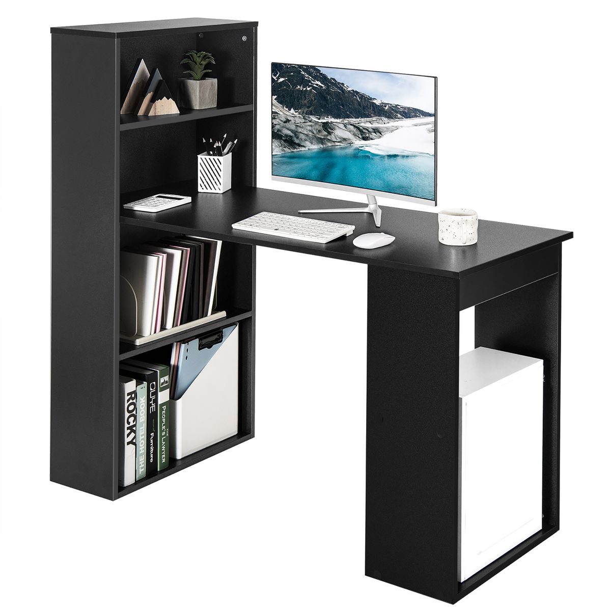 Photos - Office Desk Costway Computer Desk Writing Workstation Office with 6-Tier Storage Shelves - Black CB10301DK