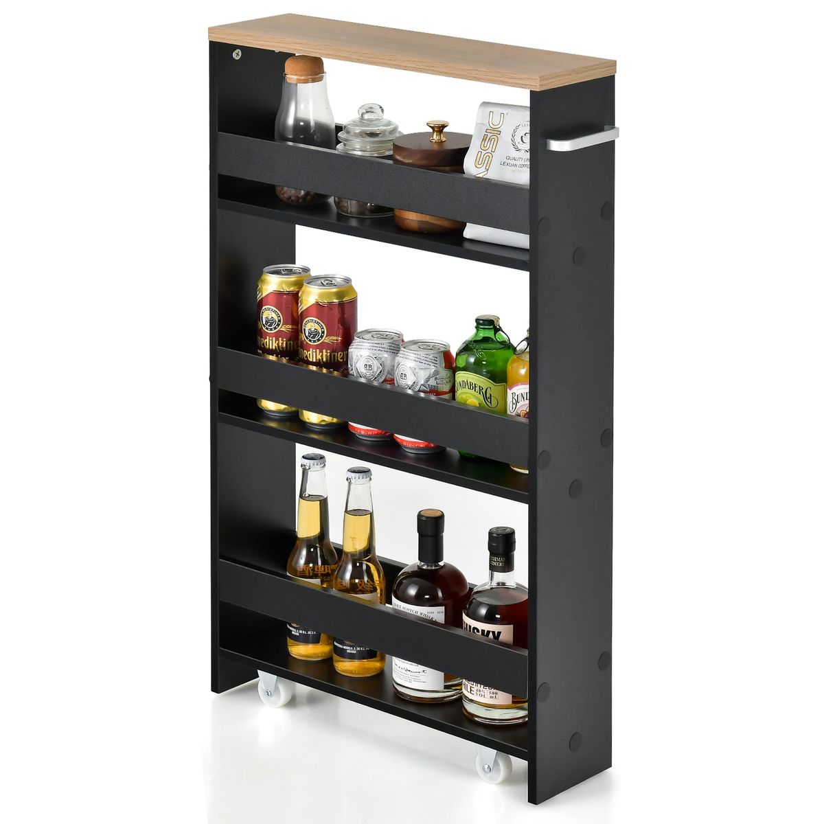 Rolling Kitchen Storage Shelf Cart - Slim Storage Cart-Black